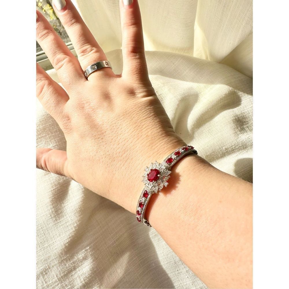 Ruby Red Cubic Zirconia Intricate Bangle Bracelet - image 4